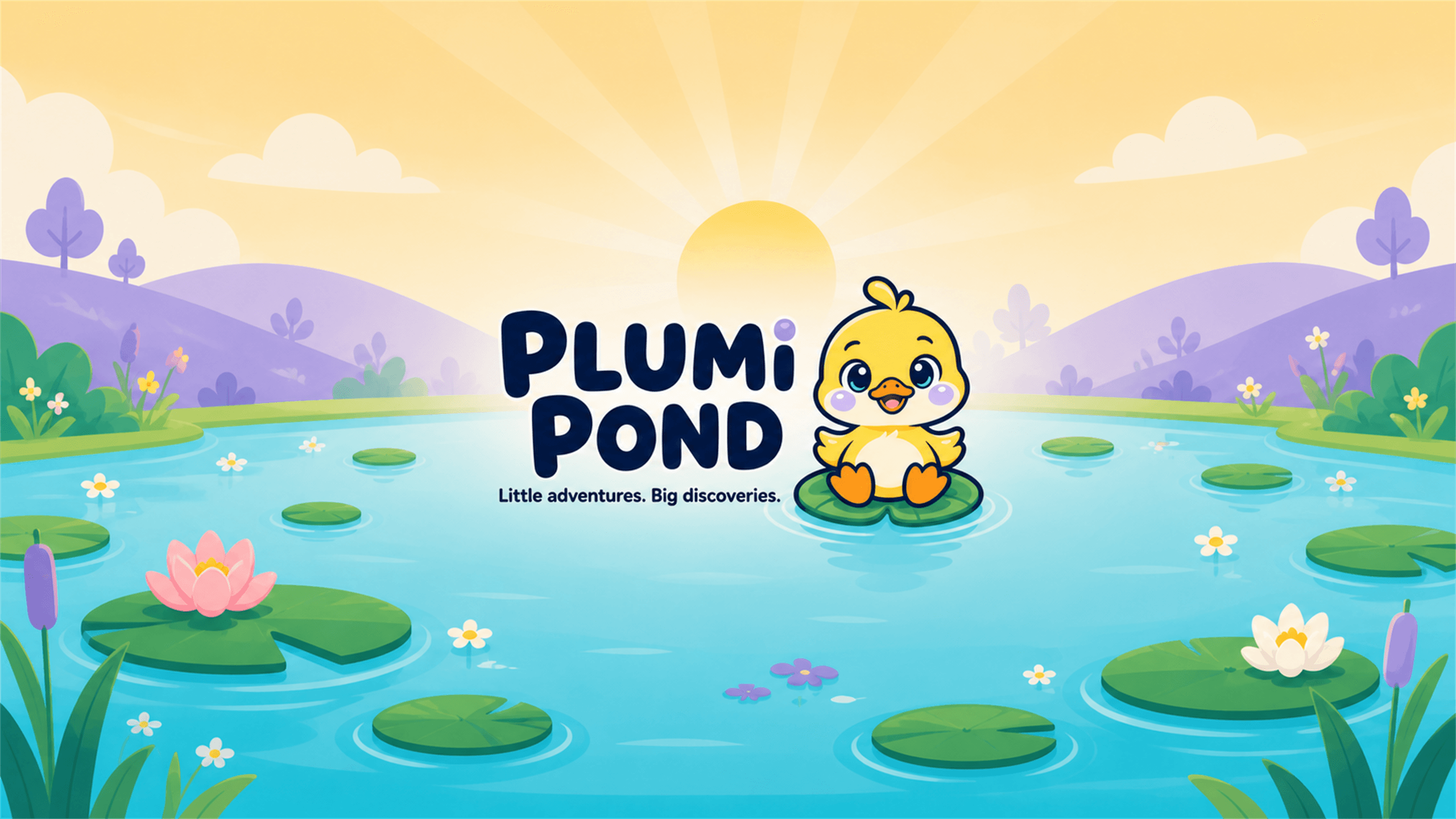 Plumi Pond at sunrise with Plumi sitting on a lily pad